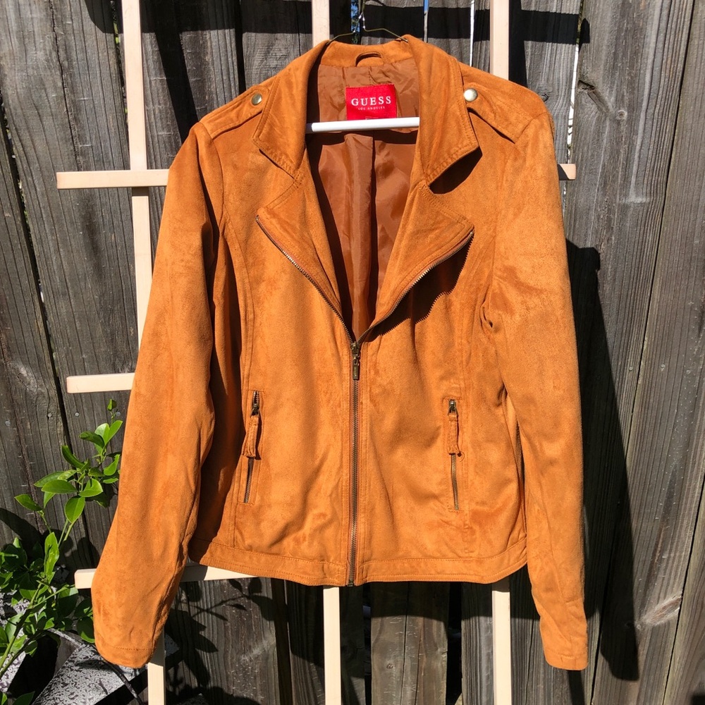 Guess Cognac Faux Suede Moto Jacket L